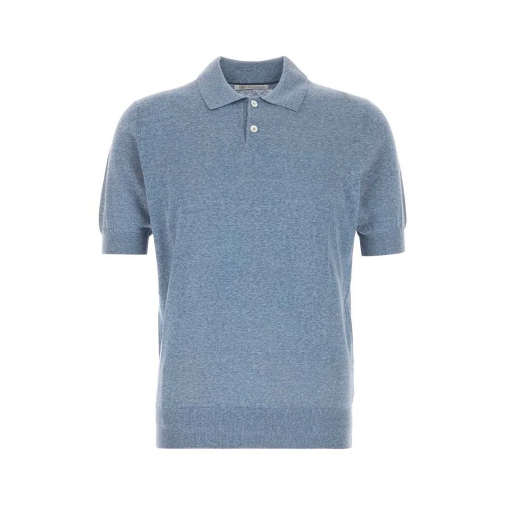 Brunello Cucinelli Men Cerulean Blue Linen Blend Polo Shirt